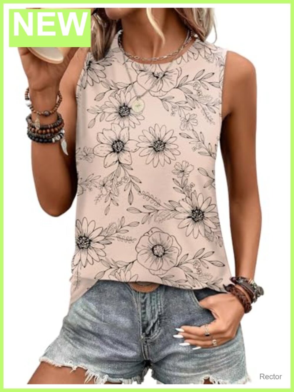 Sampeel Womens Eyelet Tank Top Loose Casual Sleeveless Summer Crew Neck Basic